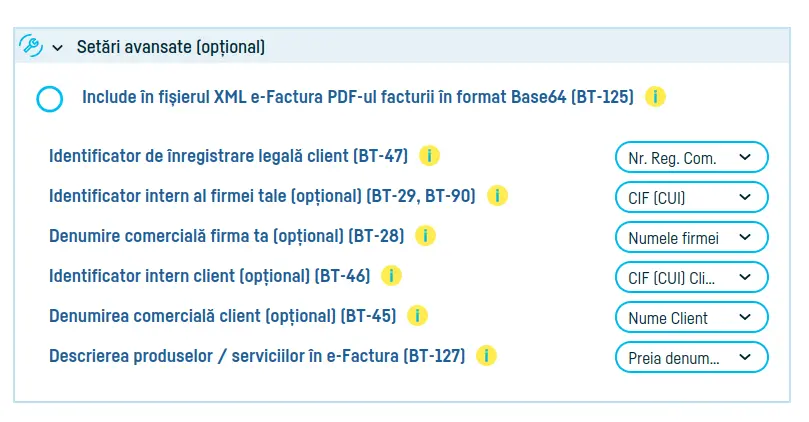 Cum folosești setările avansate e-Factura - pasul 3