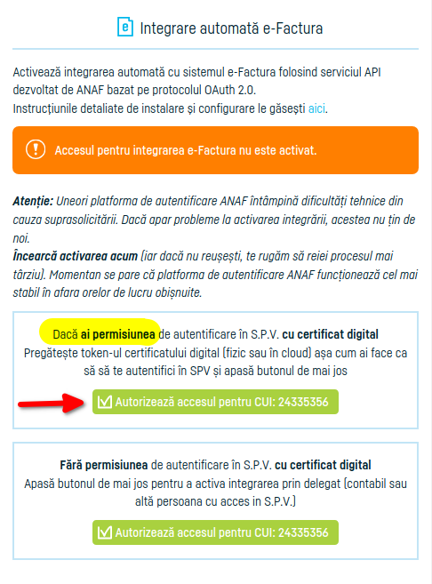 Cum activezi integrarea automată cu e-factura - pasul 2