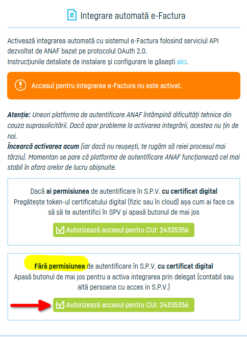 Cum activezi integrarea automată cu e-factura - pasul 4