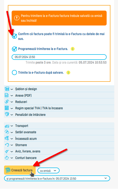 Cum setezi o serie de facturi să transmită e-Factura - pasul 5