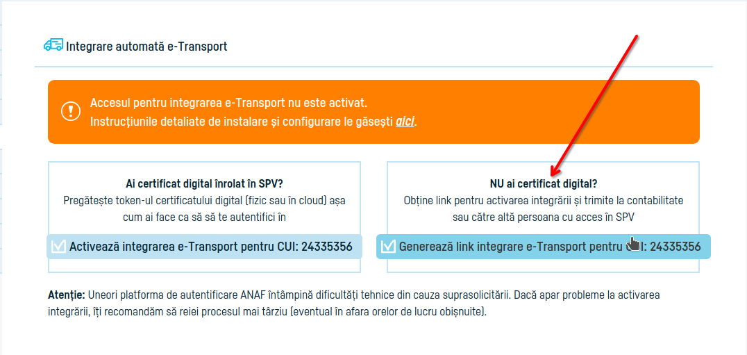 Cum activezi integrarea automată cu e-Transport - pasul 4