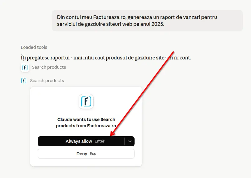 Cum conectezi Claude.ai la factureaza.ro - pasul 13