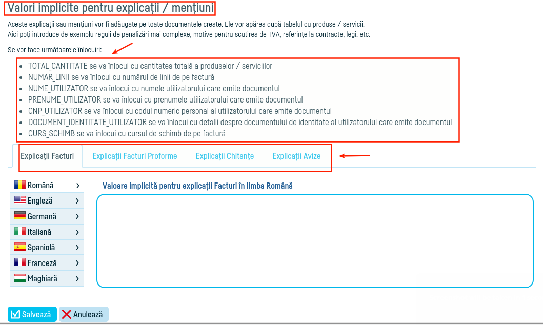 Cum stabilesc valorile implicite pentru facturi? - pasul 4