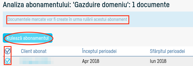 Emiterea automată de facturi la rularea abonamentelor - pasul 2