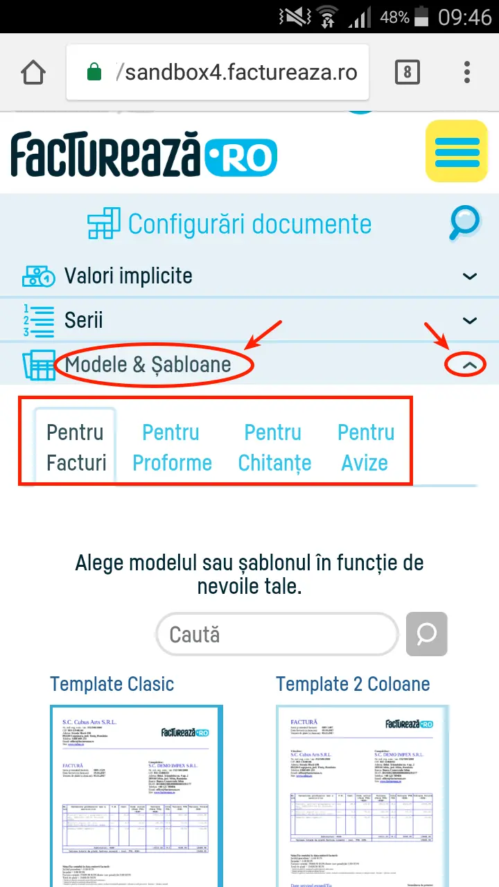 Cum schimb șablonul facturii? - pasul 2