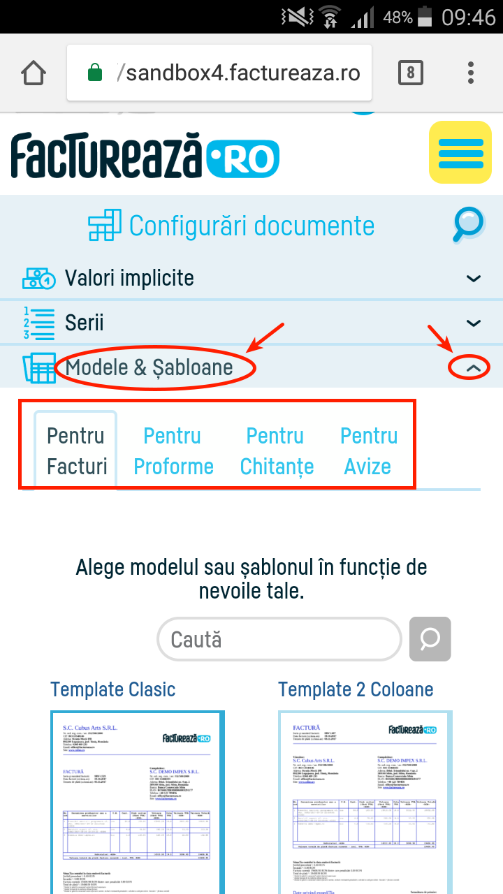 Cum schimb șablonul facturii? - pasul 2