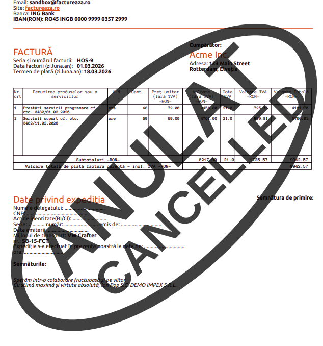 Cum anulez o factură? - pasul 5