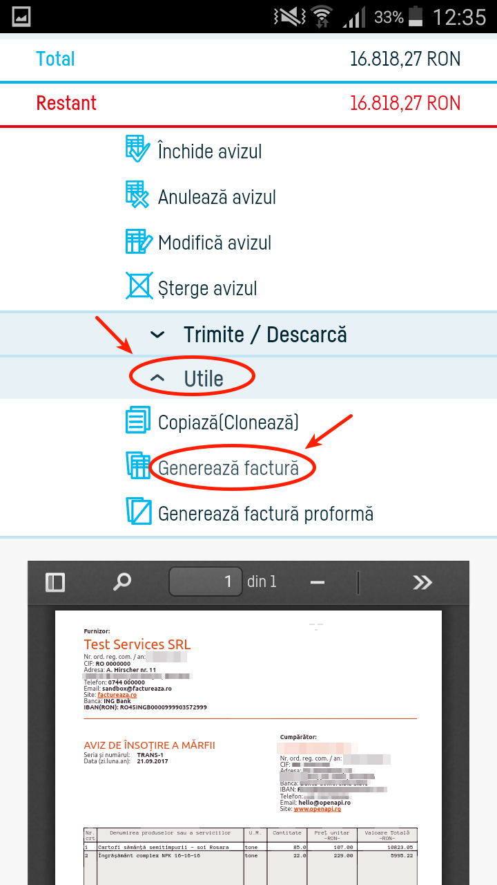 Cum generez o factură dintr-un aviz? - pasul 3