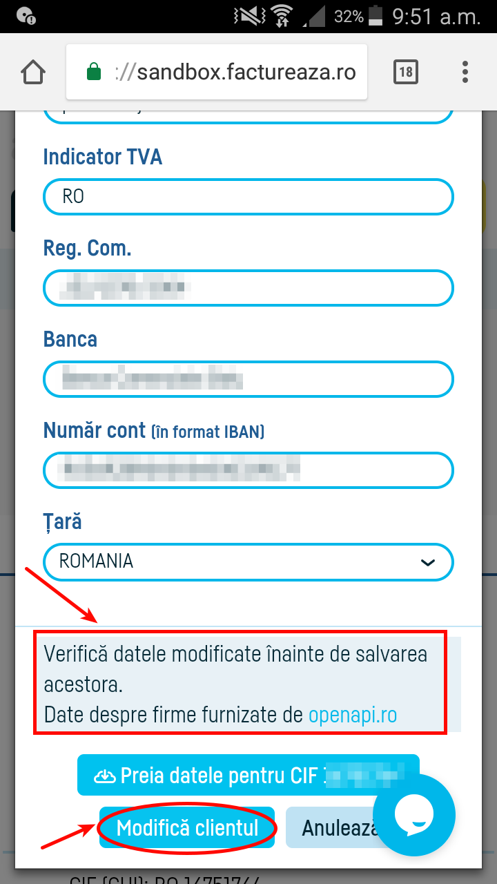 Notificări cu schimbări în datele clienţilor - pasul 7