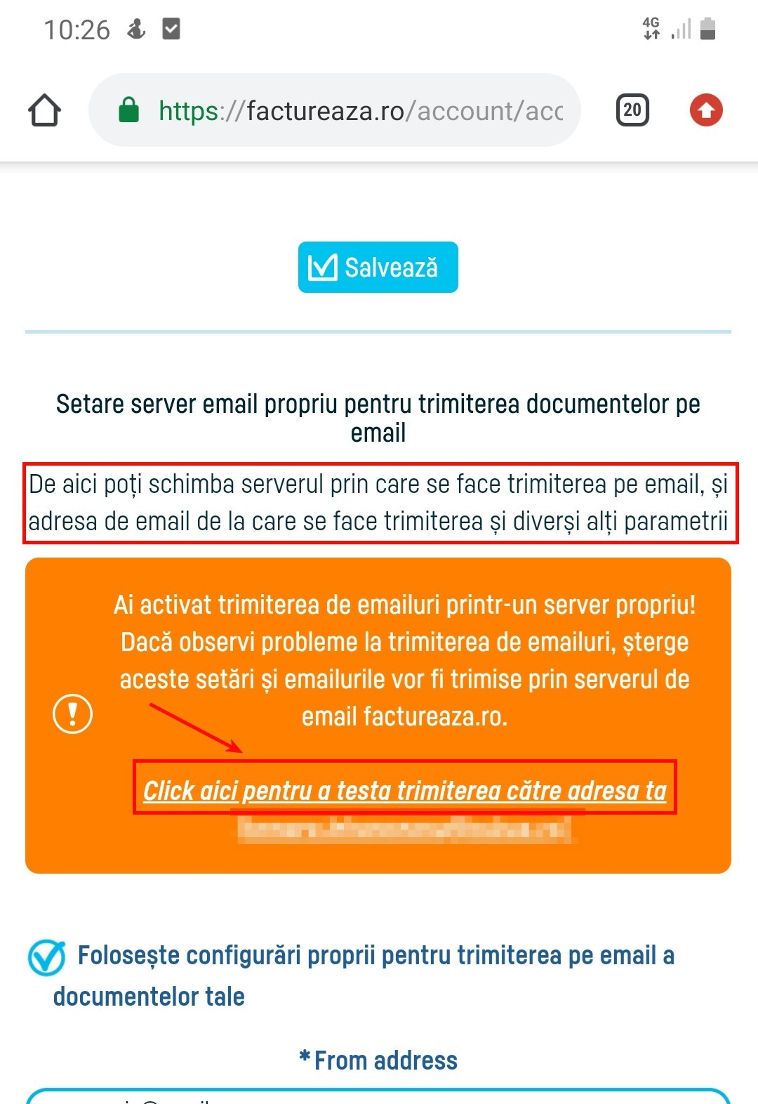 Setări avansate la trimiterea documentelor pe email - pasul 5