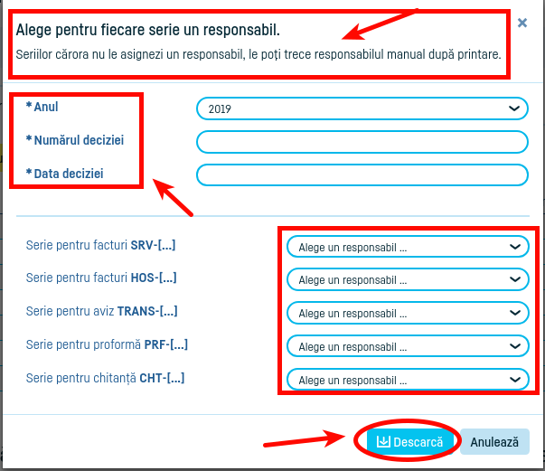 Decizia internă pentru seriile de facturi - pasul 4