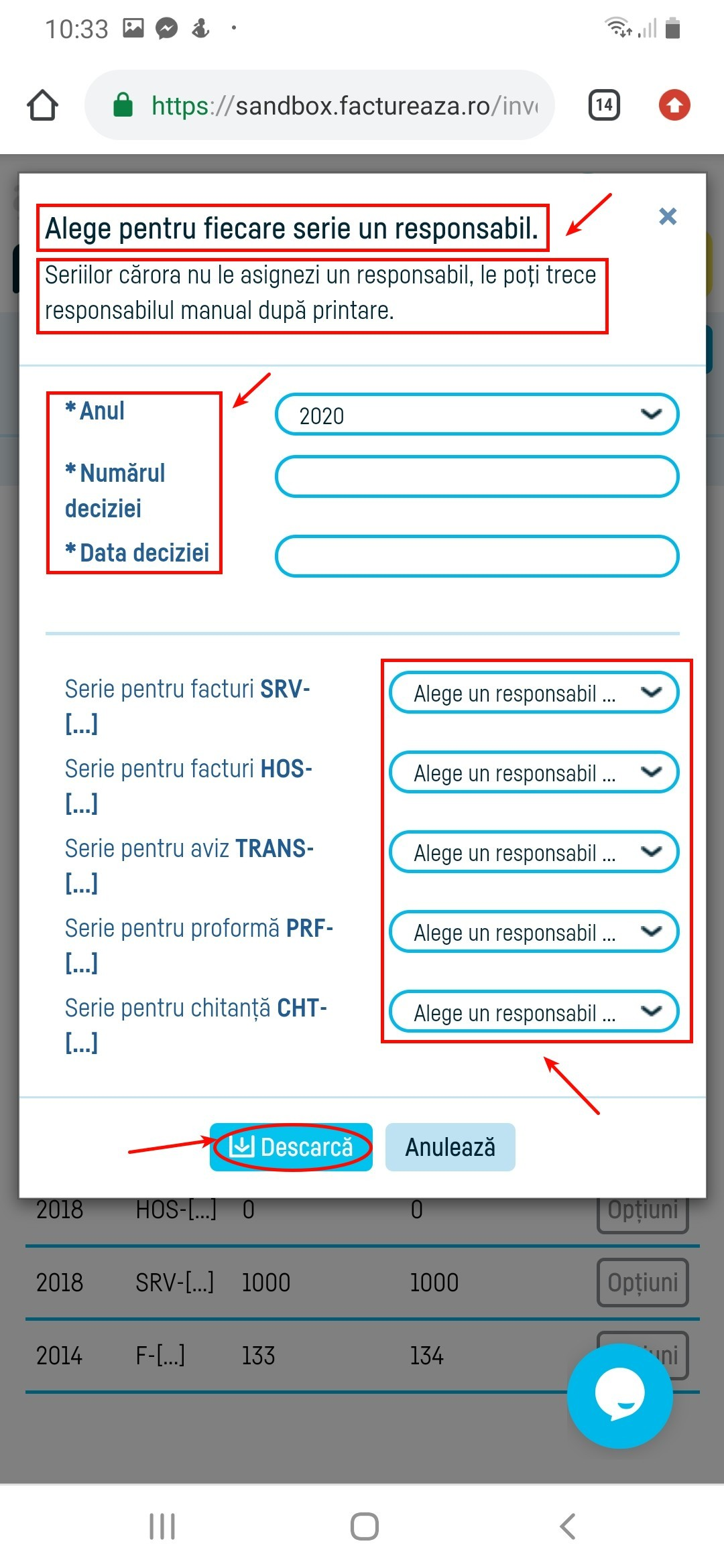 Decizia internă pentru seriile de facturi - pasul 4