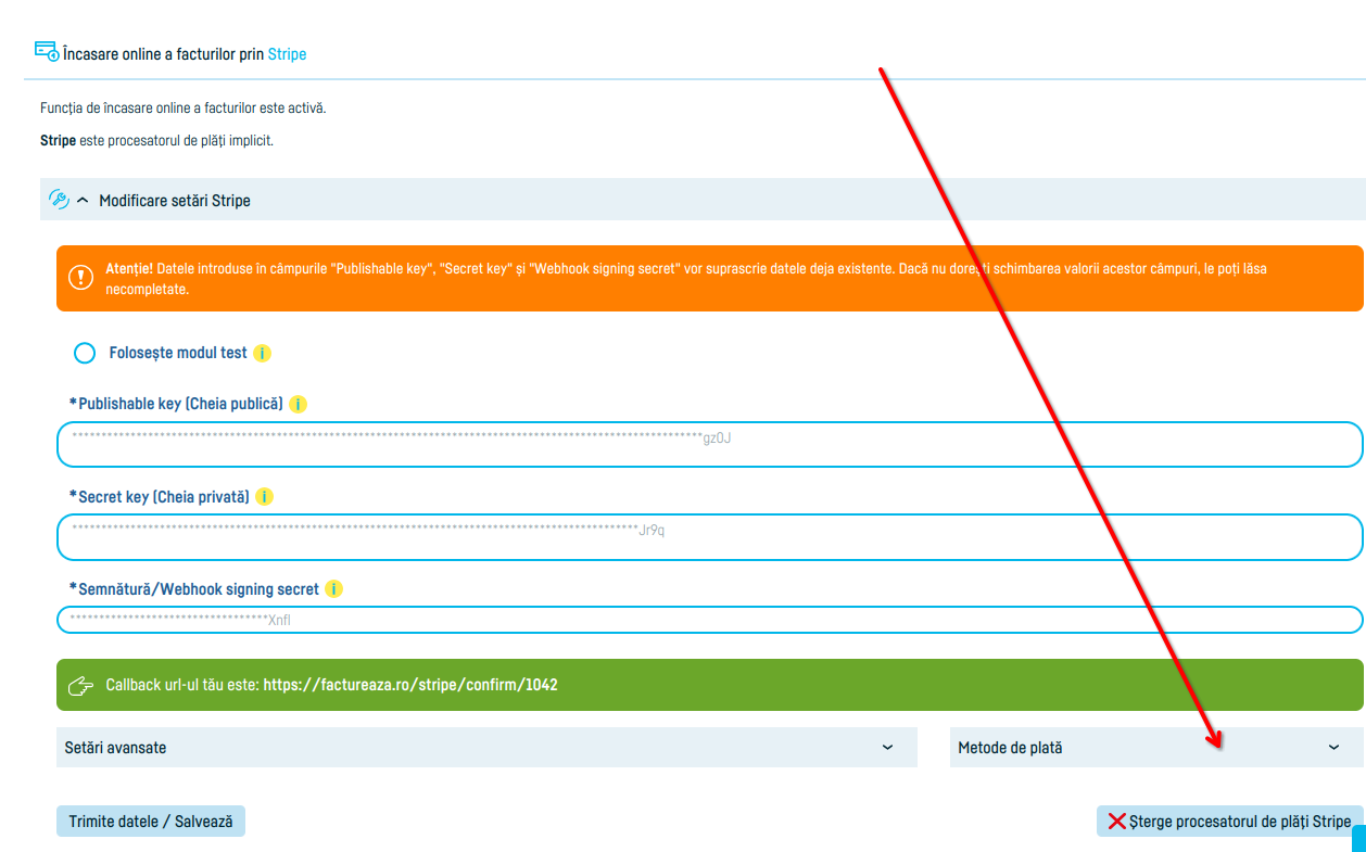 Integrarea cu Stripe - pasul 7