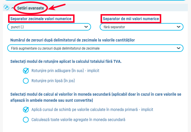 Formatul valorilor numerice în facturi - pasul 4