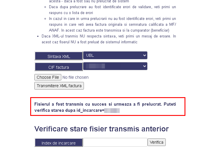 Transmitere factură în Spațiul Privat Virtual - pasul 13