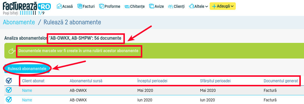 Rularea mai multor abonamente deodată - pasul 3