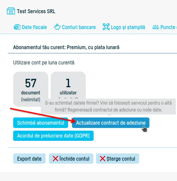 Actualizarea datelor firmei mele  în contract - pasul 3