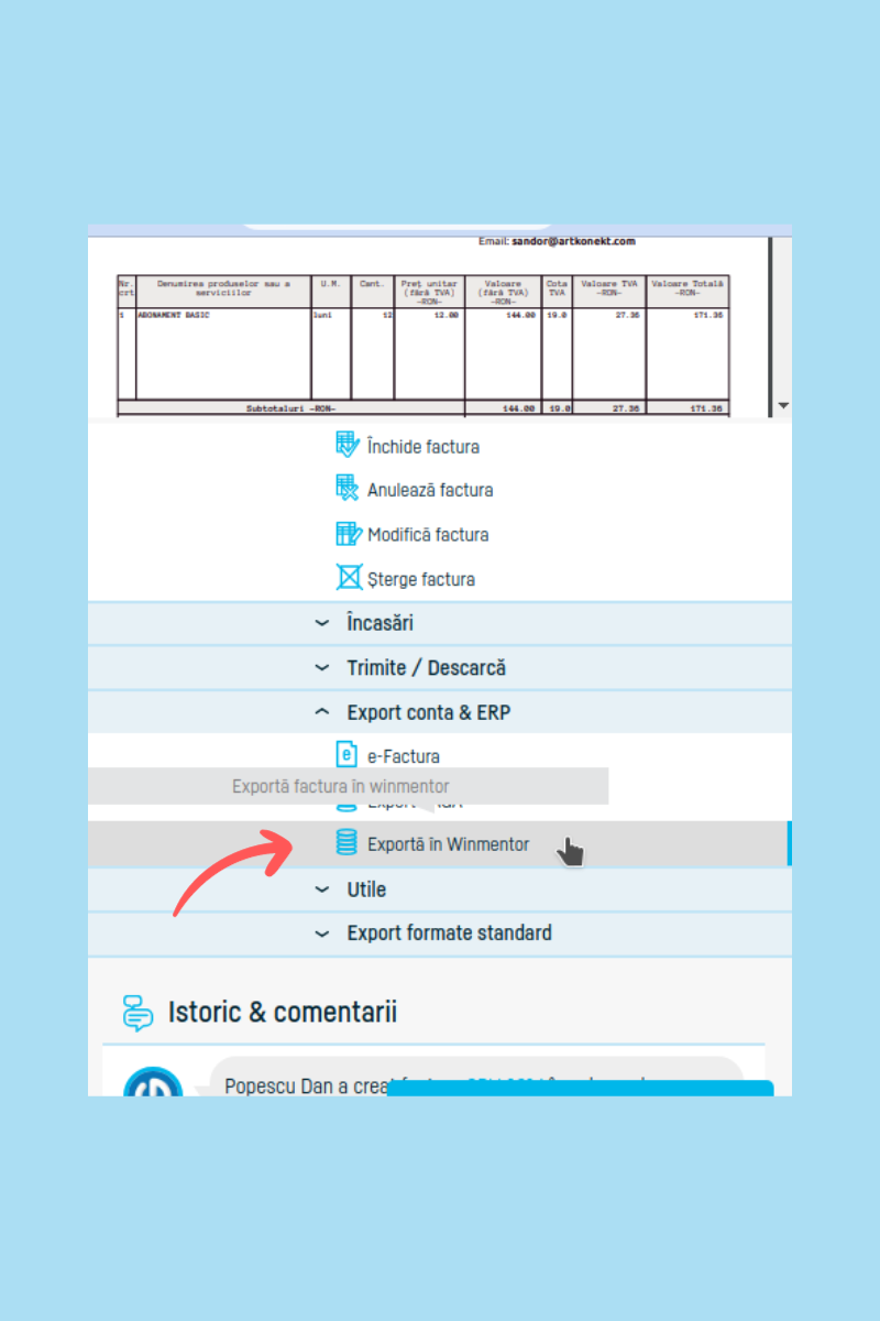Cum export o factură în Winmentor? - pasul 3