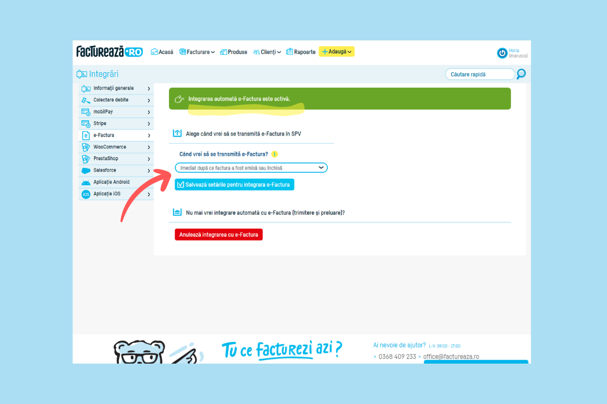 Cum activează contabilul integrarea automat e-Factura  - pasul 6
